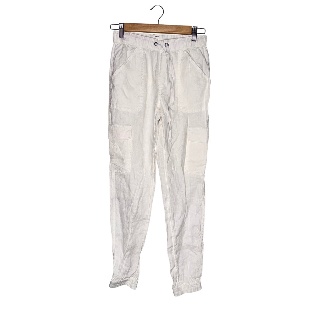 Nicole Miller Cargo Joggers Womens XS White NEW Linen Drawstring Utility Pants